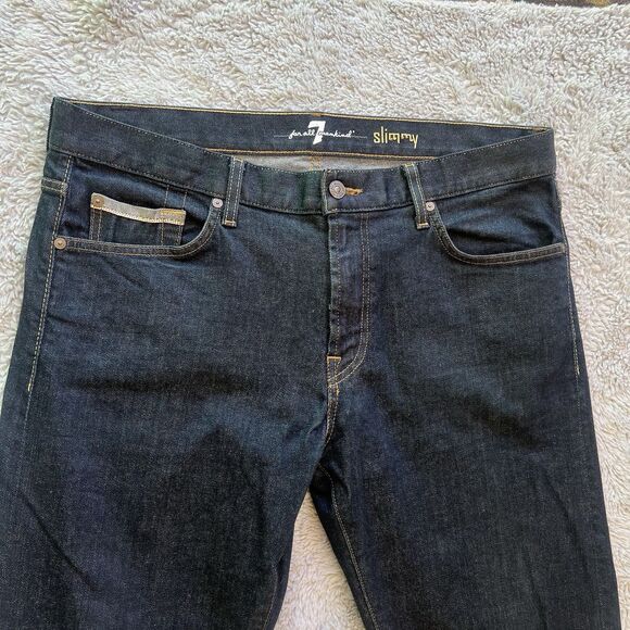 7 For All Mankind Men’s Slimmy Selvedge Denim Jeans Indigo Dark Blue 36X33 - Picture 3 of 9